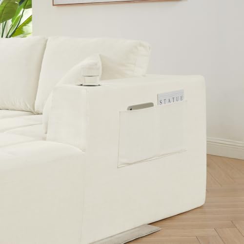 Image of KCGKCG 132 inch U Shaped Chenille Cloud Couch - No Assembly Required, Beige