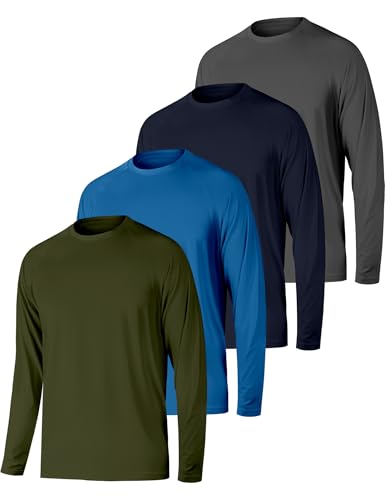 4 Pack Mens Long Sleeve Tee Shirts UPF 50+ Rash Guard Quick Dry Fit Workout Gym Fishing Athletic Tshirt