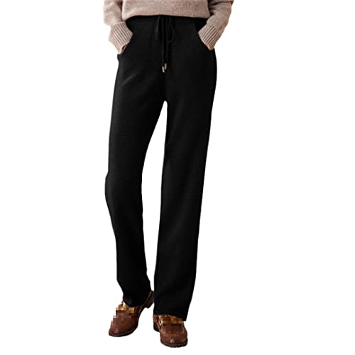Pantalon long en tricot 100% cachemire femme Noir L : offrez-vous un cadeau de douceur absolue