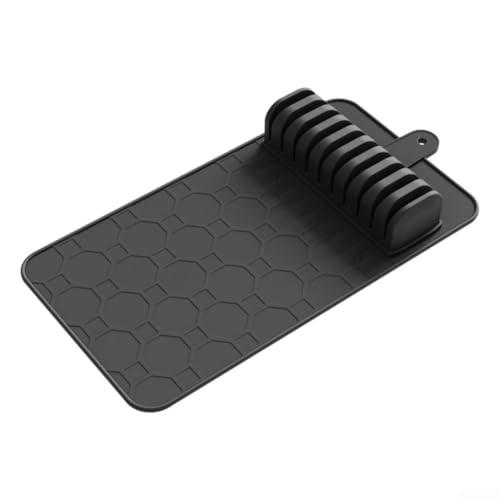 Bandeja de almacenamiento desmontable para cajón de cocina con material de silicona y almohadilla de drenaje para organizar cuchillos de forma segura y mantener el estado de la cocina (negro)