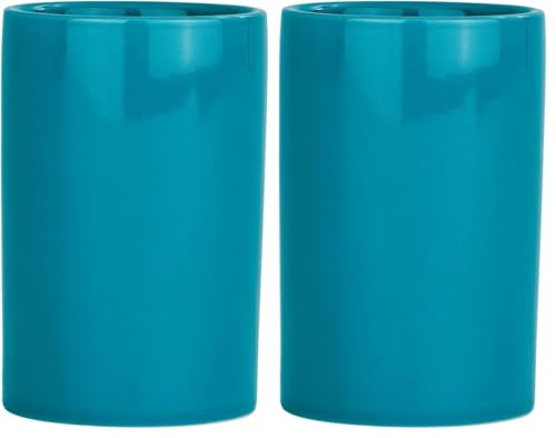 WENKO Porte Brosse à Dents, gobelet Salle de Bain Polaris, Bleu Turquoise, Céramique, ø7,5 x 11 cm (Lot de 2)