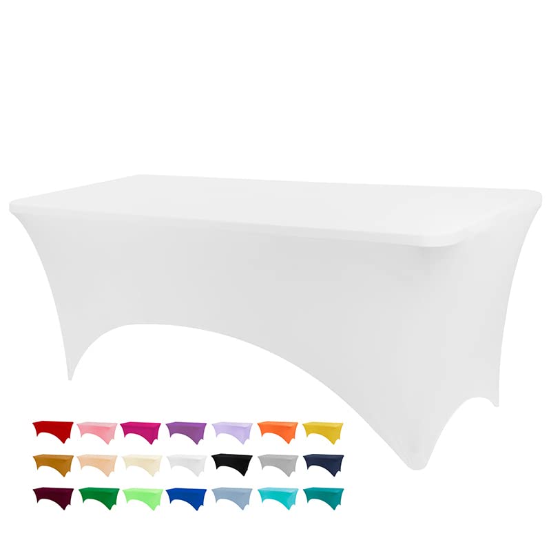 BDDC Spandex Table Cover, White Tablecloth 6FT, Fits Tables Size [183Lx76W x76H] cm, Washable and Wrinkle Resistant Stretch Rectangular Table Cover for Event, Wedding, Banquet & PartiesGlobal Recycled StandardGlobal Recycled StandardGlobal Recycled Standard