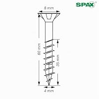 SPAX Universalschraube 4 x 60 mm, 180 St., Senkkopf T20, Teilgewinde, WIROX – Ansicht 2