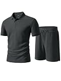 JMIERR Jogginganzug Herren Set 2-Teiliger Sommer Trainingsanzug Casual Textured Poloshirt Herren mit Baggy Shorts Freizeitanzug Männer Sportanzug Tracksuit Sets,Dunkelgrau L