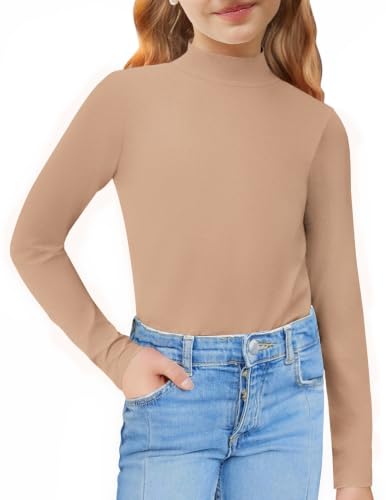 Image of Arshiner Girls Long Sleeve Mock Turtleneck Shirts Slim Fit Base Layer Top
