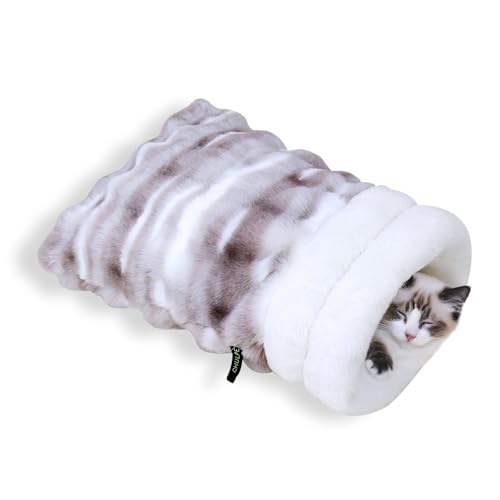 CHULPET Katzen-Schlafsack, Katzenhöhlen-Schlafsack, Plüsch-Haustier-Kuschel-Tasche-Decke-Matte, Waschbare Versteckhöhle für Katzen und kleine Hund...