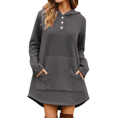 Chandail à capuche long femme avec poche boutonnée décontracté