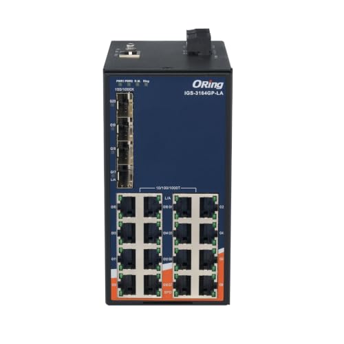 Image of IGS-3164GP-LA | 20-Port Managed Gigabit Ethernet Switch, 16-Port GE+ 4 SFP Slots, ORing Industrial Networking