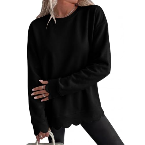 Oversized Crewneck Sweatshirt Women Scalloped Casual Sweatshirts No Hood - image 1