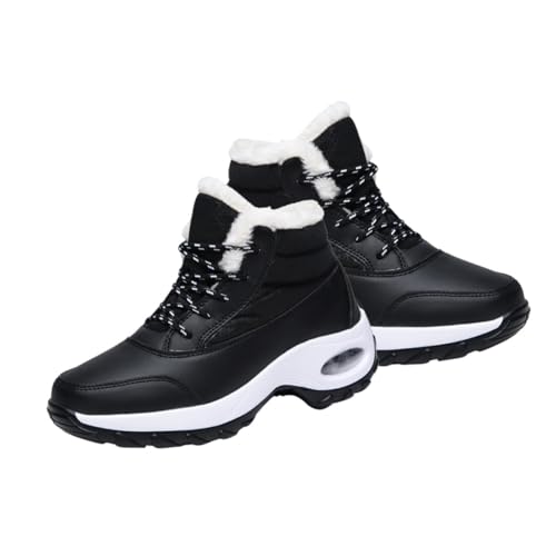 LALADEFIEE Botas de Nieve para Mujer Invierno Negras Forro Cálido Diseño Antideslizante Media Caña Talla 37 Calzado Térmico para Frío y Lluvia