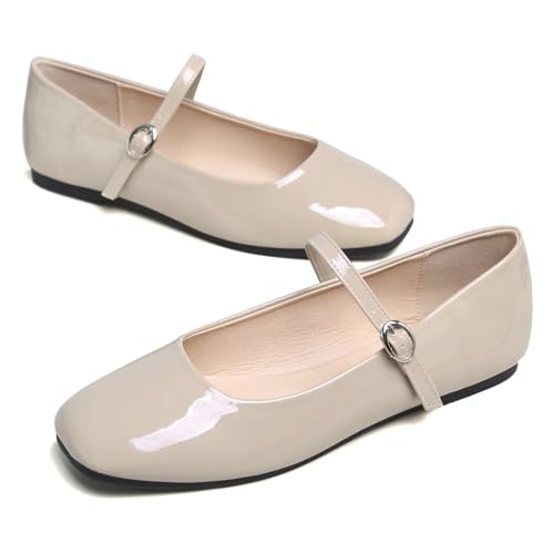 Image of LUXINYU Women's Slip on Flats,Classy Round Toe Solid Classic Mary Jane Ballet Dance Shoes Soft Comfortable PU Flat Shoes