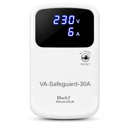 Image of Blackt Electrotech BTSG01 30A Digital Voltage Protector | Adjustable Over & Under Voltage Protection | Real-time Voltage & Current Monitor | 5s /3min Delay Timer for AC, Refrigerator & Water Pump