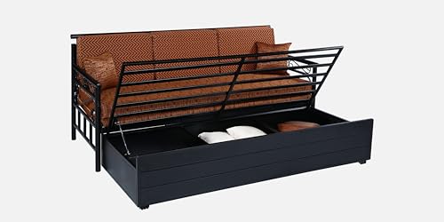 Image of 3 Seater Metal Sofa Cum Bed with Hydraulic Storage | King Size Sofa Cum Bed | 3 Seater Sofa Set, Metal Sofa Set for, Living Room, (King Size (Multi Brown & Black)