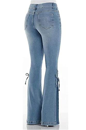 Women Lace-up Bell Bottom Denim Jeans Mid Waist Stretchy Flare Juniors Pants Bodyfriend Trouser2
