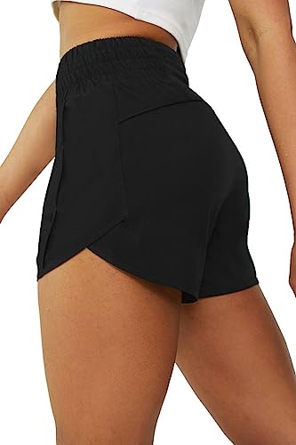 Tough Mode Shorts for Women, Women's Athletic Shorts, High Waisted Running Shorts Pockets Sporty Shorts Gym Elastic Workout