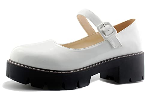 Sungtin Women Platform Shoes Chunky Mid Heel Marry Jane Shoes School Uniform Dress Shoes