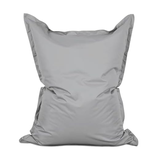 Lumaland Pouf géant de luxe | Intérieur et extérieur XXL Pouf avec housse lavable | 140cm x 180cm | Grand coussin d'assise | Sac intérieur rechargeable incluant 380 litres de billes EPS [Gris argenté]