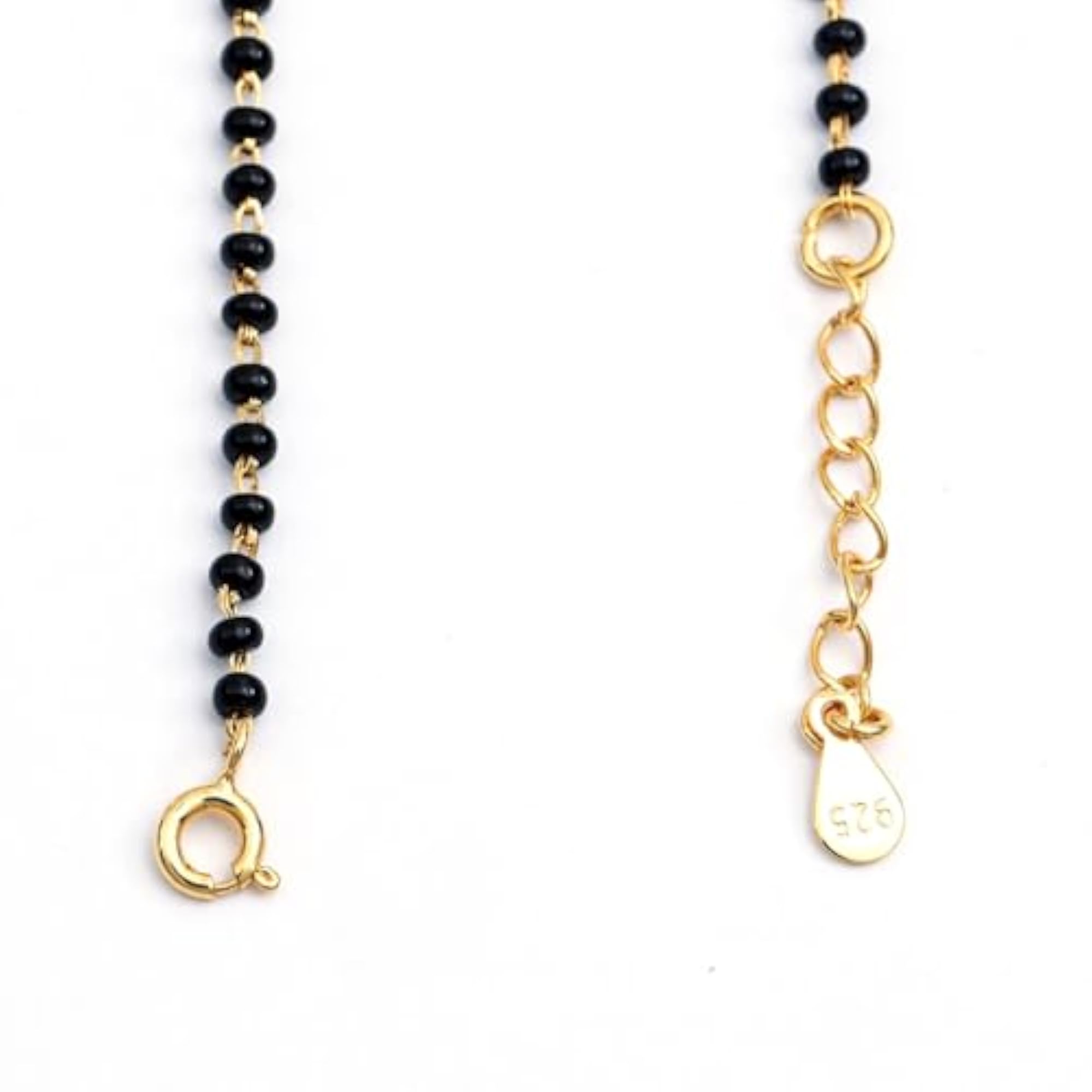 925 Sterling Silver Gold Plated Black Beads Mangalsutra