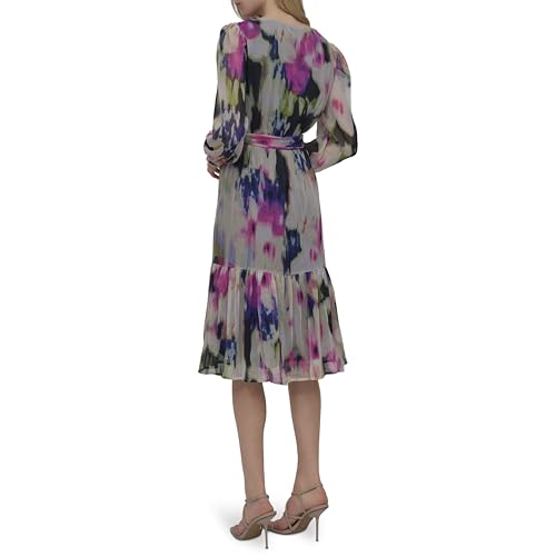 Image of DKNY Women's Long Sleeve V-Neck Tie Waist Midi Dress