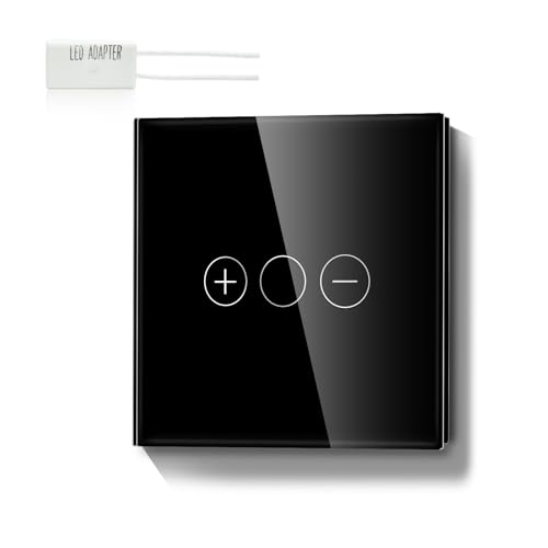 LIAONFOY Variateur tactile normal encastré - Interrupteur tactile en verre - Interrupteur LED - Interrupteur à bascule - 110-240 V - 86 mm - Noir