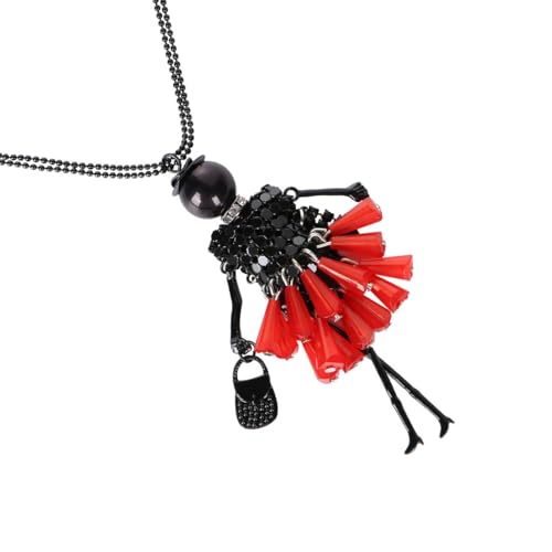 LIFKOME Collier Long Fantaisie Femme Pendentif Poupée Rouge en Cristal et Alliage Léger, Bijou Multicolore pour Fêtes et Voyages, Sautoir Délicat et...