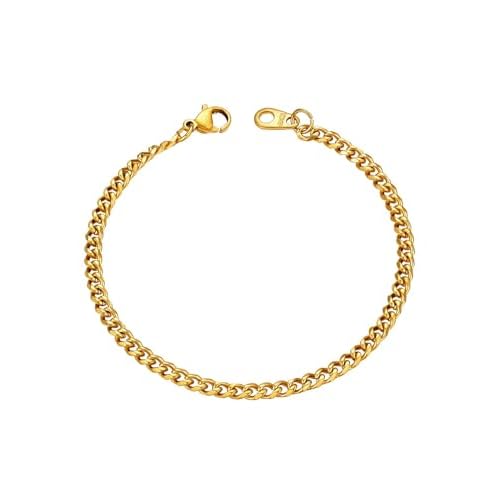 U7 Link Bracelets for Men, Cuban Link/Rope/Watch Band Solid Bracelet, Silver Black Gold Color Wrist Bracelet 3/6/9/12/15mm Width, 6.5/7.5/8.3 Inch Len