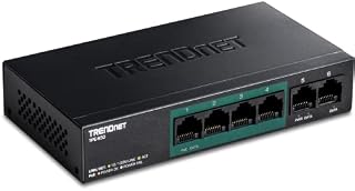 TRENDnet 6-Port Fast Ethernet PoE+ Switch, TPE-S50, 4 x Fast Ethernet PoE+ Ports, 2 x Fast Ethernet Ports, 60 W PoE Budget, 1.2 Gbps Switch Capacity, Ethernet Network Switch, Metal