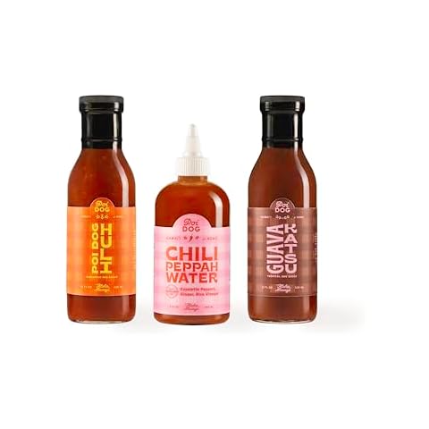 Poi Dog BBQ Sauce 3 Set, Chili Peppah Water, Huli Sauce & Guava Katsu Sauce for Grilling, Dipping & Marinating, Natural Ingredients, Vegan, Gluten Free, Plant Based, Low Calorie & Low Carb Condiments Cover