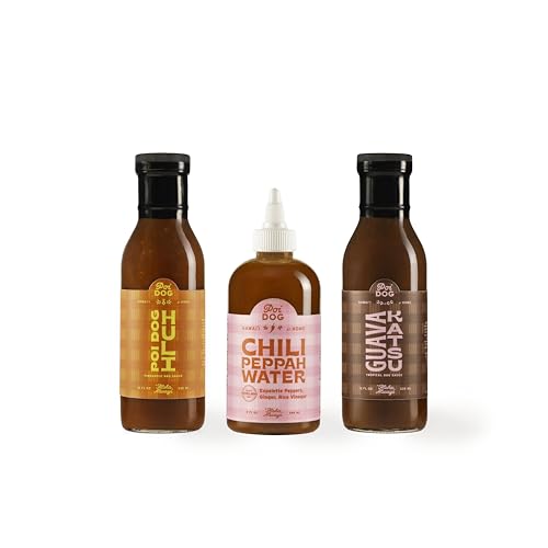 Poi Dog - BBQ Sauce 3 Set - Chili Peppah Water, Huli & Guava Katsu for Grilling, Dipping & Marinating - Natural Ingredients, Vegan, Gluten Free, Plant Based, Low Calorie & Carb Condiments