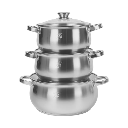Stainless Steel Kettles with Lid, 3 L - 4 L and 6 L, Set of 6
