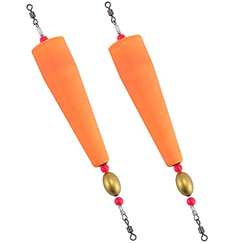 Dr.Fish 2 Pack Popping Floats Popping Corks Weighted Fishing Bobbers Carolina Rig Float with Stainless Steel Rolling Barrel Swivel Freshwater Saltwater for Trout Bass Orange 4 Inches