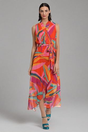 Image of Donna Morgan Women's Donna Morgan Women's Dresses Faux Wrap Shawl Collar High-Low Dress with Waist Tie