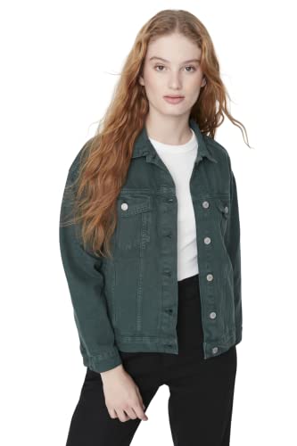 TRENDYOL Chaqueta Vaquera Lisa básica Regular para Mujer Abrigo, Verde, L