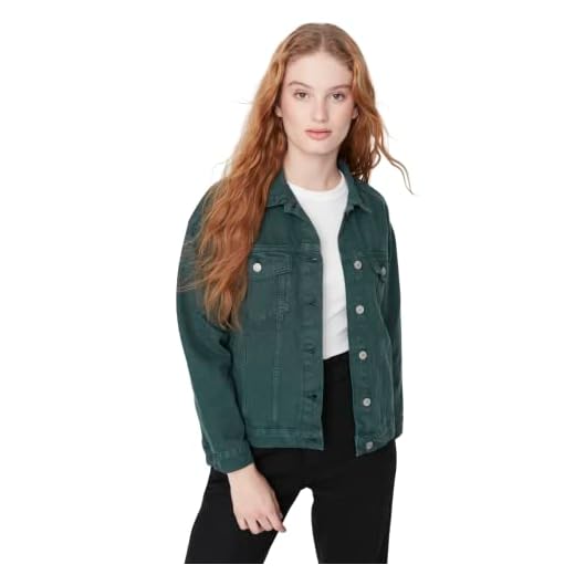 TRENDYOL Chaqueta Vaquera Lisa básica Regular para Mujer Abrigo, Verde, L