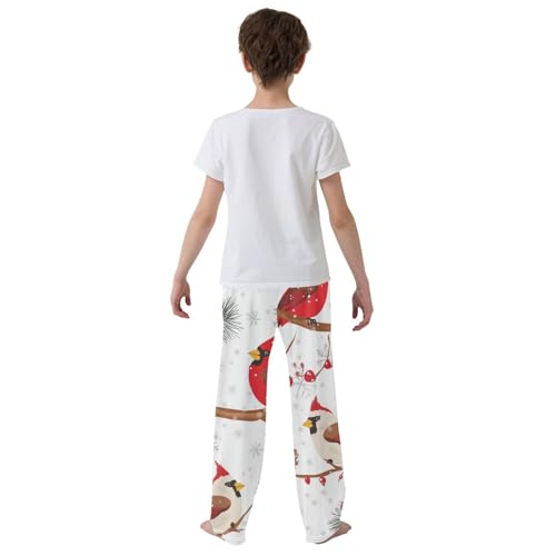 Cardinal Birds Pine Cone Boys Long Pants Soft Trousers Elastic Waist Kids Lounge Bottoms with Pockets S-XL3