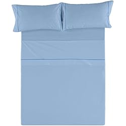 Sabanas Estela ESTELA Lisos Biés Cala Juego de sábanas, 4 Piezas, Color Azul Celeste, Algodón, Cama 150/170 (King)