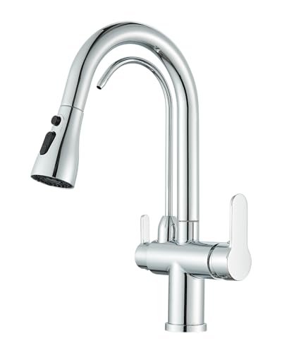 JUNSHENG Rubinetto lavello da Cucina 3 Vie Con Filtro Per L'acqua, con Doccetta Estraibile Girevole a 360° 3 in 1 Miscelatore, Cromato…