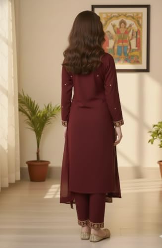 Image of Girls Stylish Rayon Lace Work Kurti with Dupatta and Pant