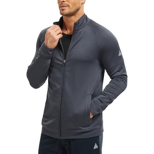 AMZSPORT Giacca sportiva da uomo con cerniera leggera in pile con zip intera,Felpa con Cappuccio da uomo,Outdoor,Escursionismo,Grigio L