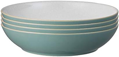 Denby - Elements Sorbet Pink Pasta Bowls Set of 4 - Dishwasher Microwave Safe Crockery 1050ml 22cm - Pale Pink, White Ceramic Stoneware Tableware - Chip & Crack Resistant