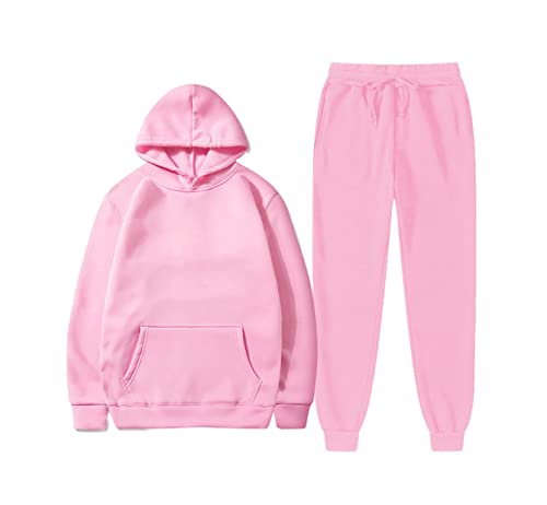 Ensemble de survêtement rose Kiioouu pour homme avec sweat à capuche doux et pantalon XXXL