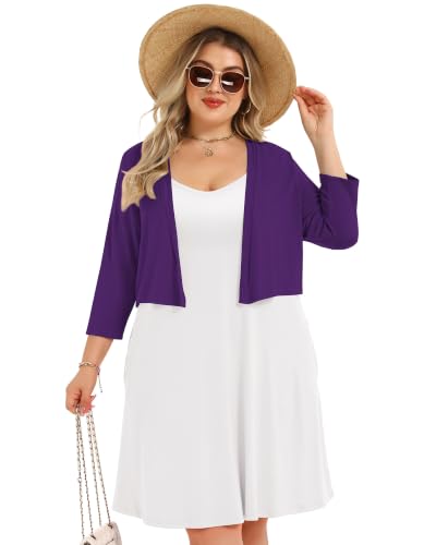 Image of Plus Size Shrugs for Women 3 /4 Sleeve Cropped Cardigan Knit Sweaters Open Front Bolero 2026
