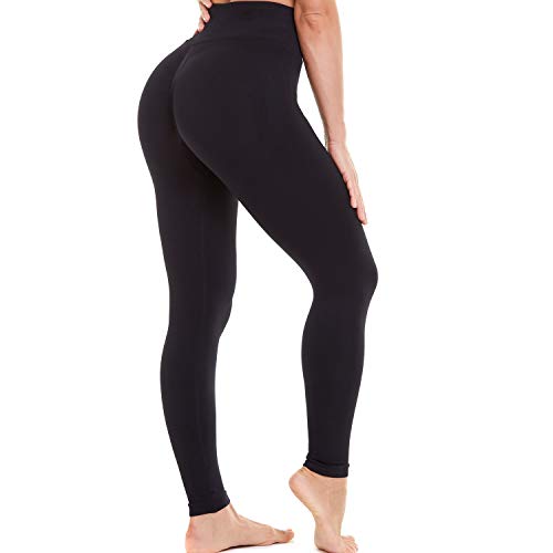 LUSM Butt Lifting Women Yoga Pants High Waist Tummy Control Non See-Through Leggings Tights Black