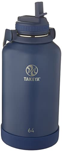 Image of Takeya 64 oz Actives Stainless Steel Water Bottle with Straw Lid - Leakproof, Double-Wall Insulated, Keeps Drinks Cold 24 hrs /Hot 12 hrs, BPA-Free, Powder-Coated, Gym & Travel, Midnight Blue