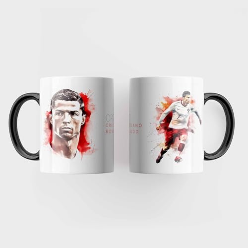 Taza de acuarela de Cristiano Ronaldo en blanco y negro