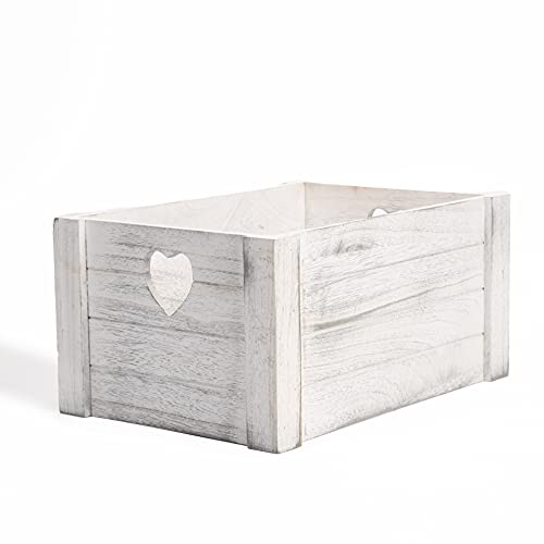 Wickerfield Small Wooden Box, Gift Basket, Wood Crate Boxfor Storage, Wood Storage Boxes, Wooden Crate Basket (White Wash, Medium)