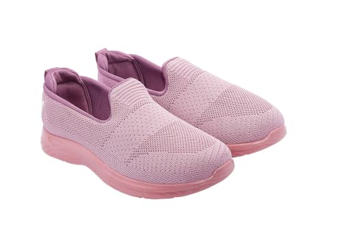 Image of WalkLine Women's Slip-On Walking Shoes | Lightweight Knitted Mesh Casual Sneakers | Soft PU Sole Comfortable Loafers | Breathable Running, Gym, Travel Shoes for Women