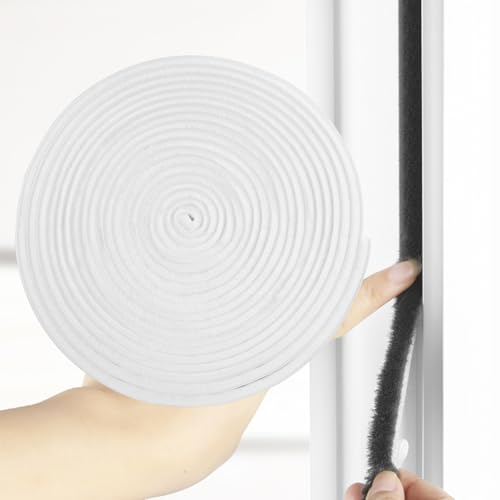 Image of 33 Ft Brush Weather Stripping Door Window Seal Strip, Self Adhesive Seal Strip Neat Pile Weatherstrip Draft Stoppers Soundproofing, Windproof, Dustproof, 11 /32 x 11 /32 inch Brush, White