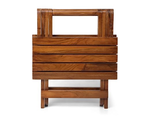 AMAZE SHOPPEE Wooden Foldable Coffee Table - Teak Wood, Light Brown - Perfect Center Table for Living Room (15 INCHES)