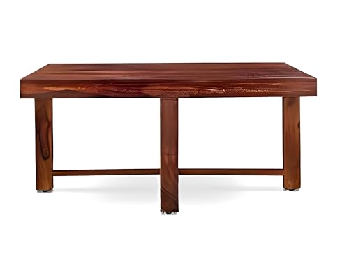 Image of Loonart Solid Sheesham Wood Coffee Table with Four Cushioned Stools | Idel for Living Room | Cafe | Restaurant | Space Saving Indoor Table Set | Finish Color - Mahogany Finish | Off White Cushion |
